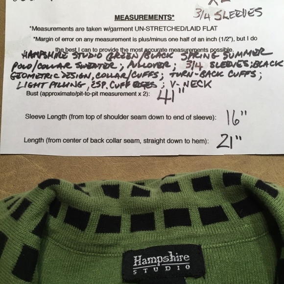 HAMPSHIRE STUDIO Green Black SPRING SUMMER Collared Polo Pullover, Size  XL - Picture 8 of 8